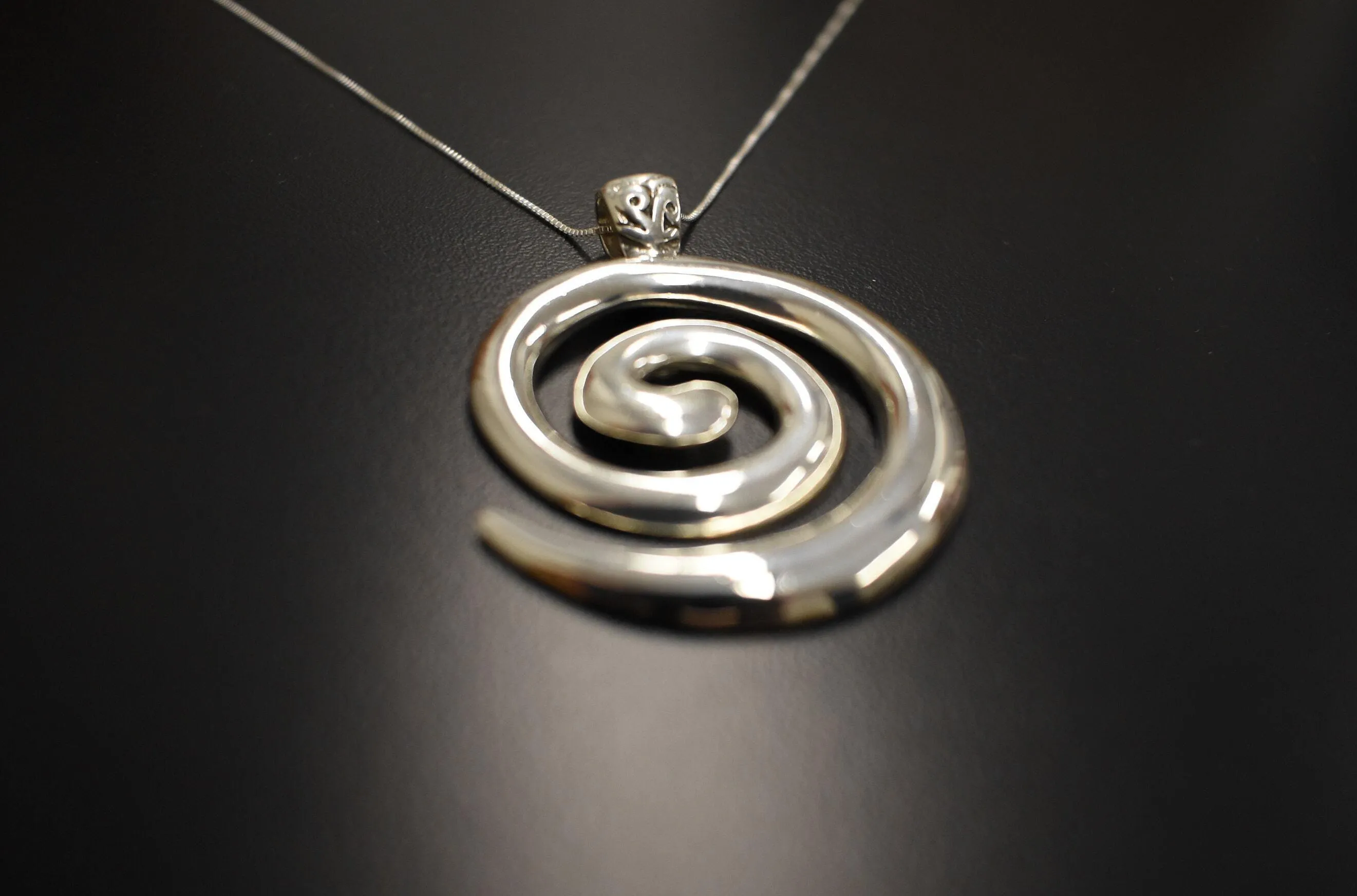 Large Swirl Pendant - Statement Silver Necklace - Vintage Spiral Necklace