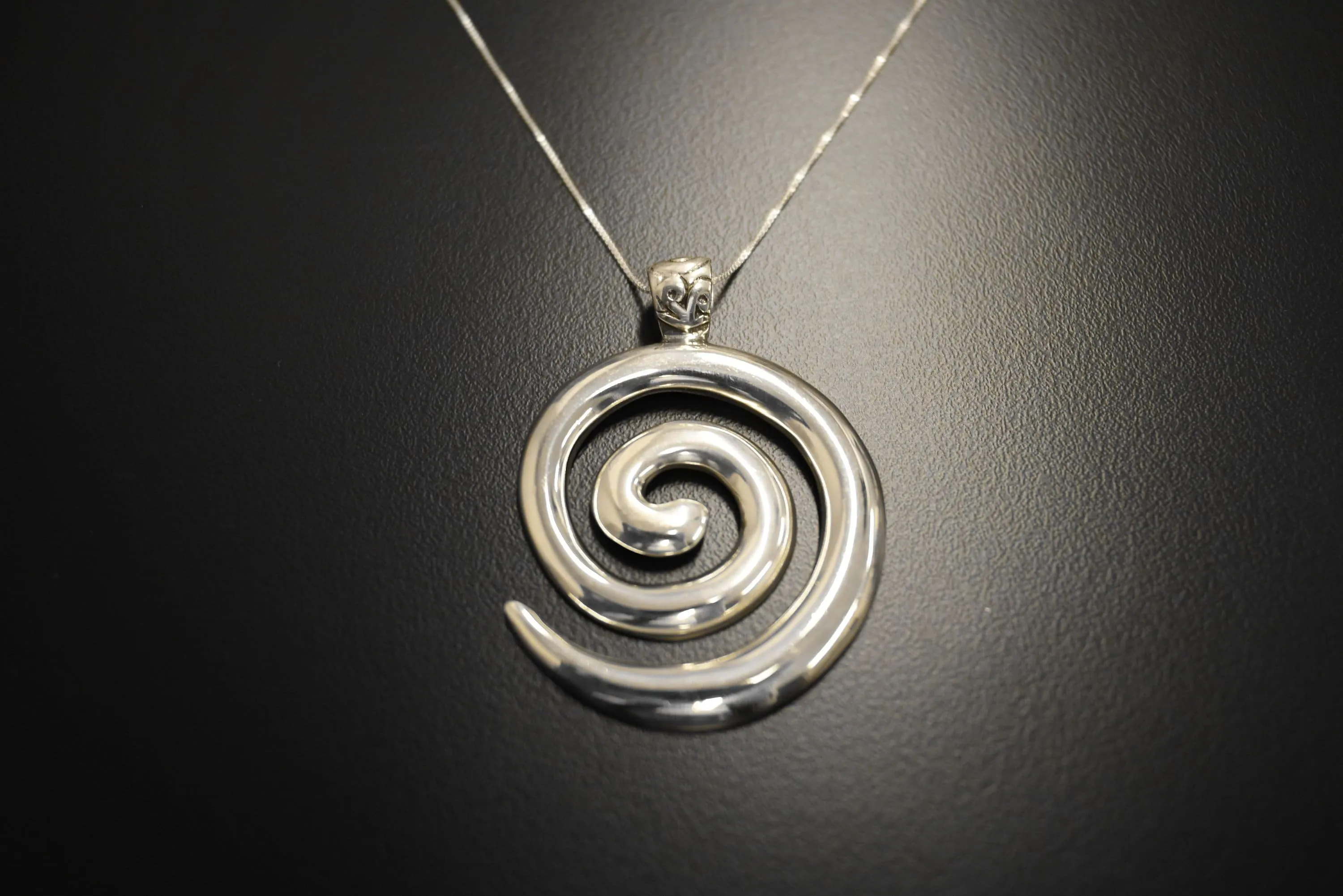 Large Swirl Pendant - Statement Silver Necklace - Vintage Spiral Necklace