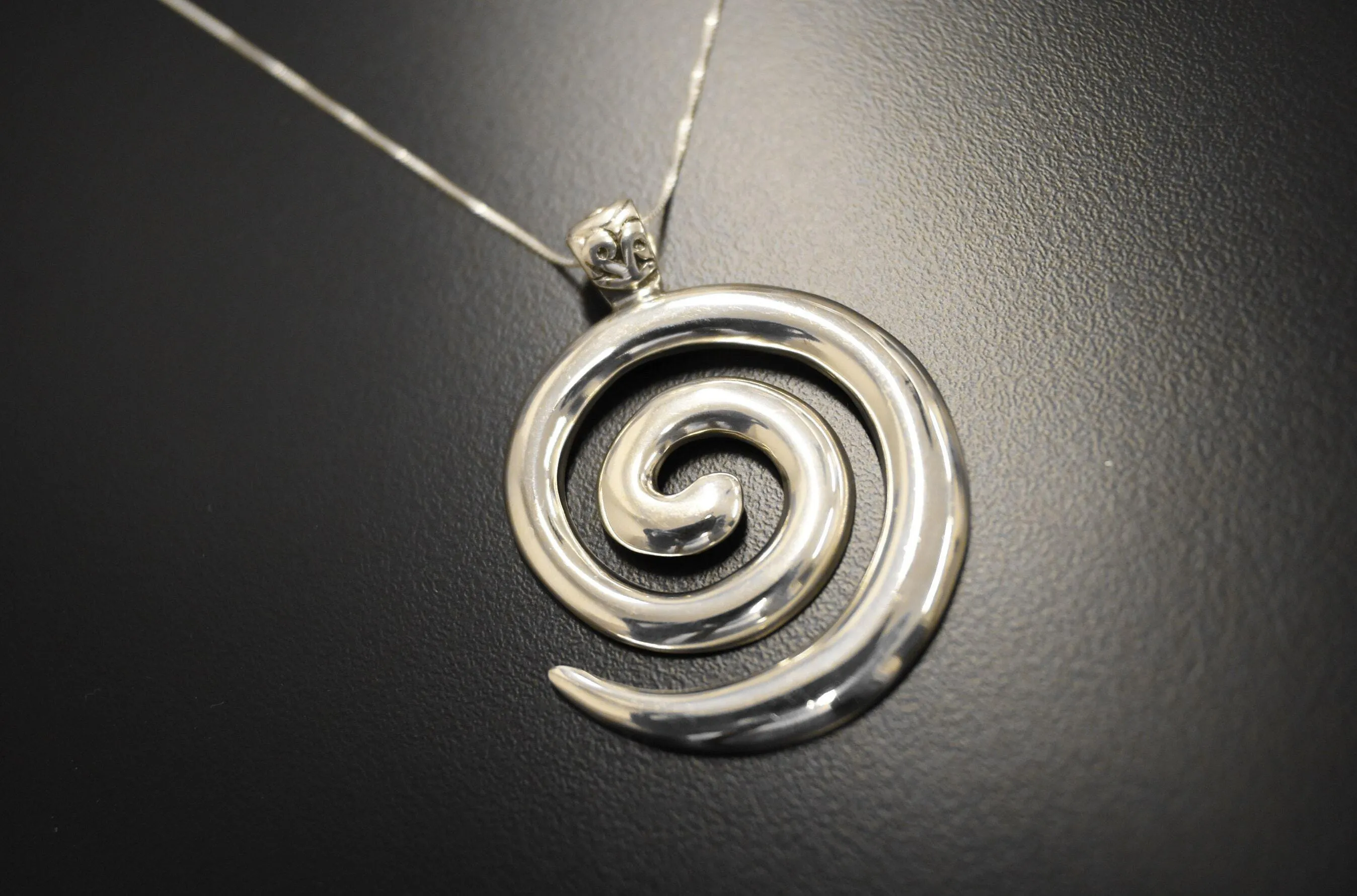 Large Swirl Pendant - Statement Silver Necklace - Vintage Spiral Necklace