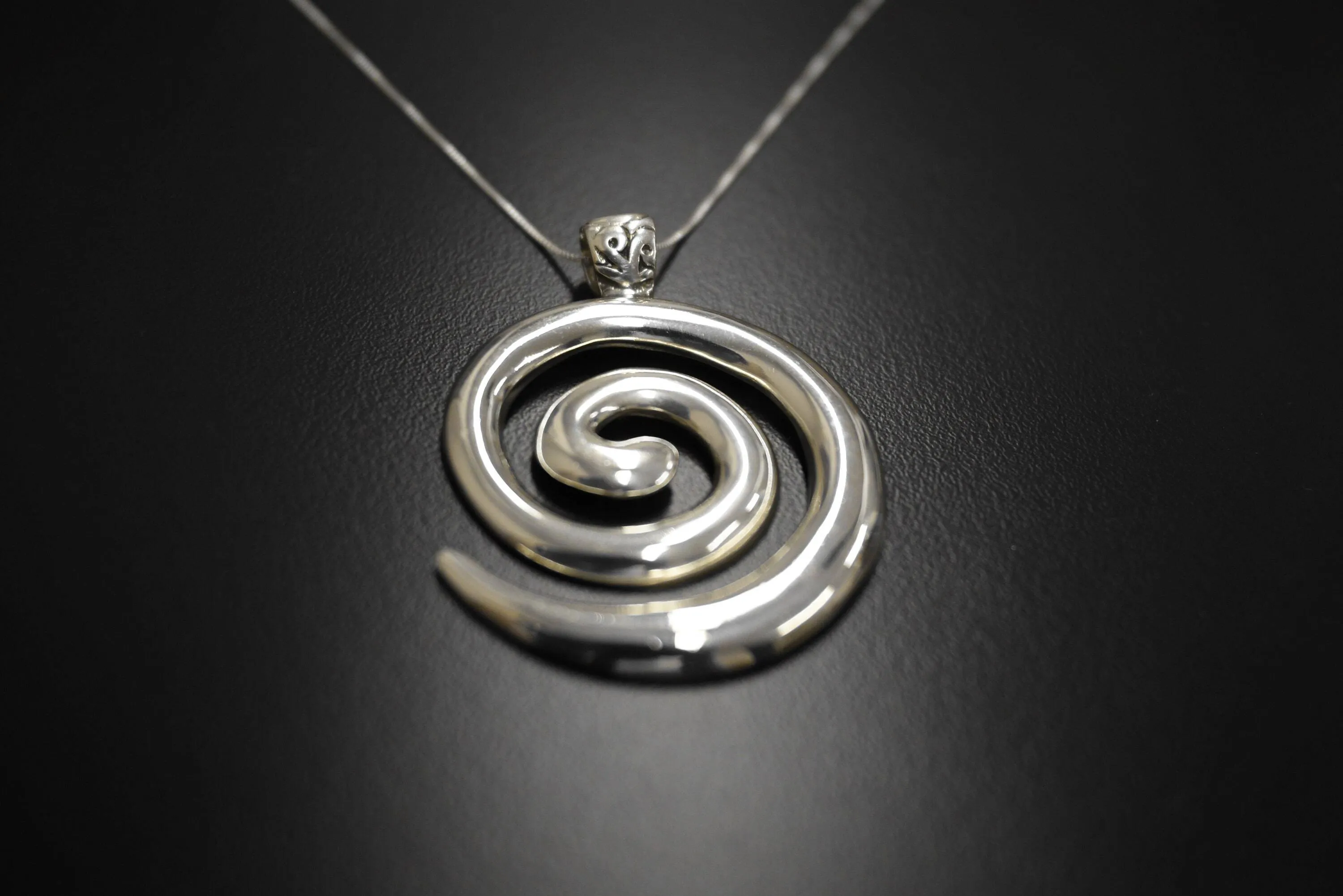 Large Swirl Pendant - Statement Silver Necklace - Vintage Spiral Necklace