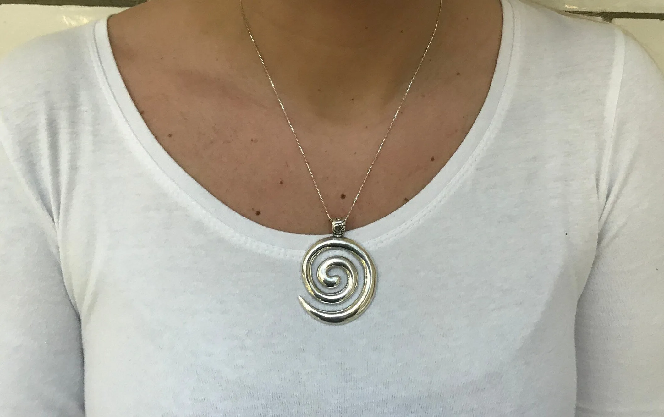 Large Swirl Pendant - Statement Silver Necklace - Vintage Spiral Necklace