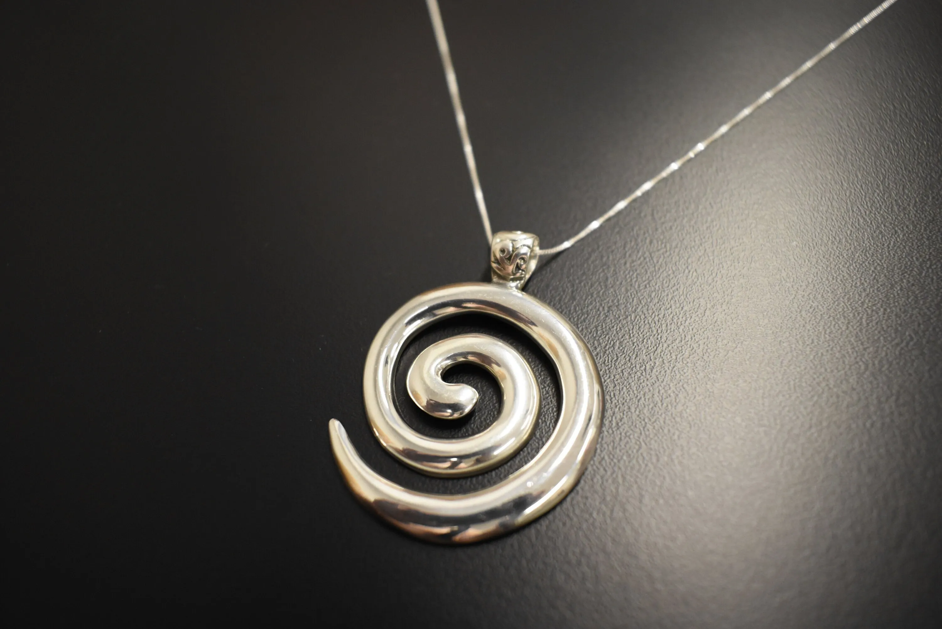 Large Swirl Pendant - Statement Silver Necklace - Vintage Spiral Necklace