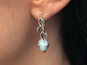 Leaf Larimar Earrings - Genuine Larimar Earrings  - Blue Boho Long Earrings