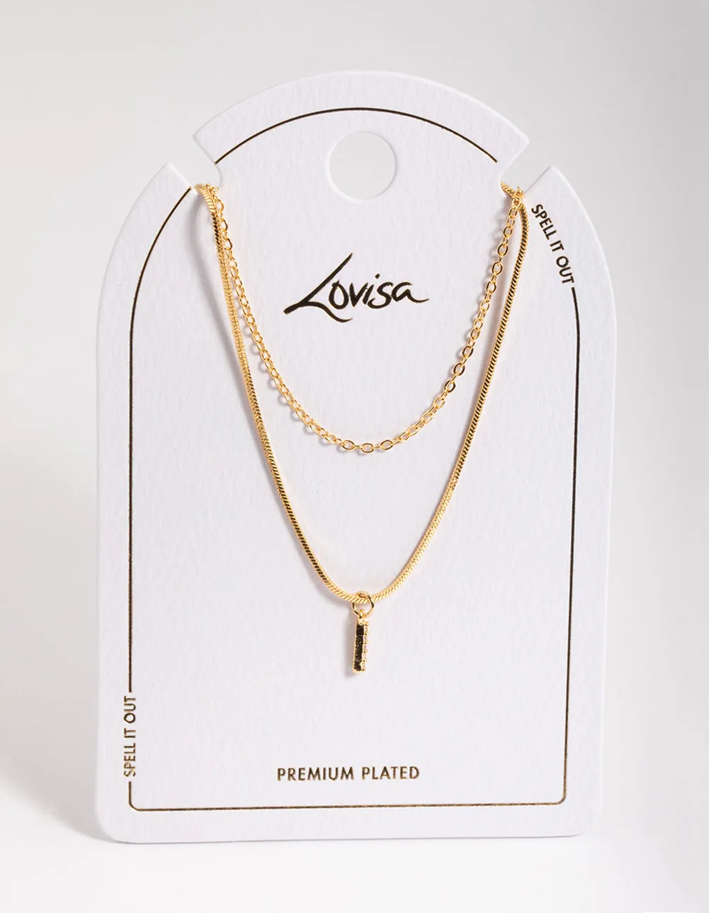 Letter I Gold Plated Layered Diamante Initial Necklace