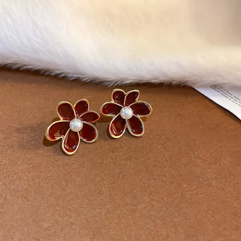 Luxurious Flower Flower Alloy Oil Dripping Earrings