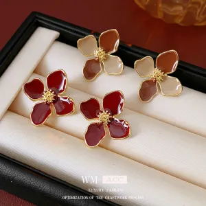 Luxurious Flower Flower Alloy Oil Dripping Earrings