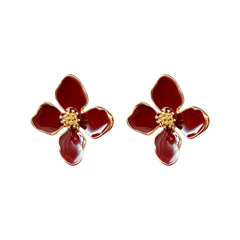 Luxurious Flower Flower Alloy Oil Dripping Earrings