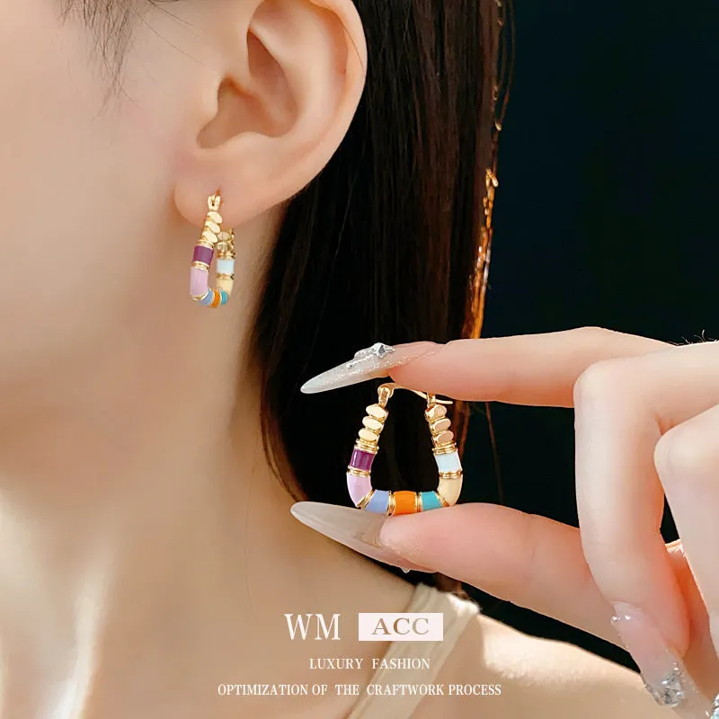 Luxurious Quadrilateral Triangle Geometric Alloy Oil Dripping Earrings