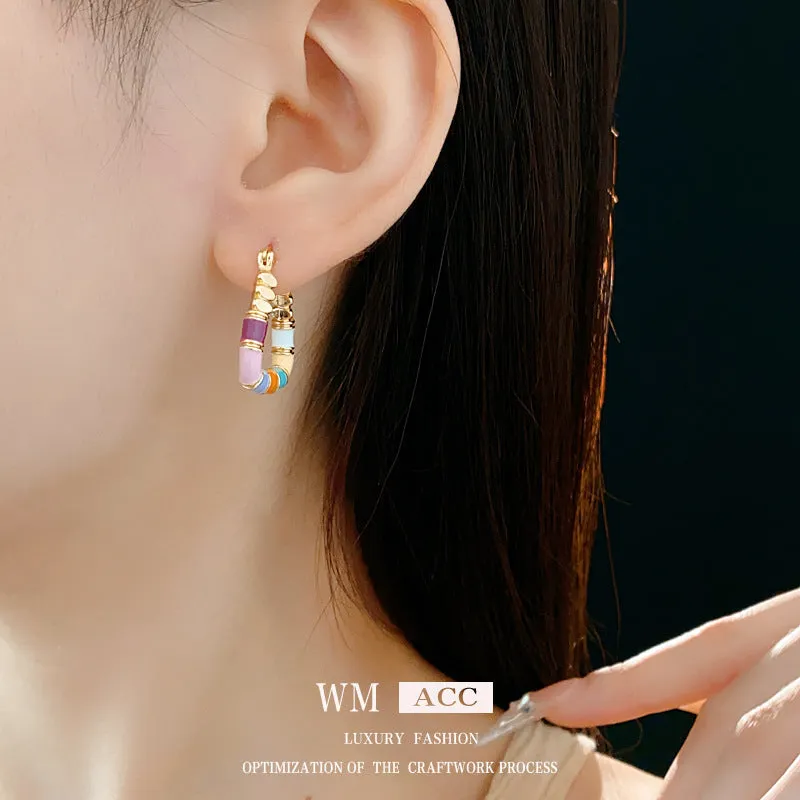 Luxurious Quadrilateral Triangle Geometric Alloy Oil Dripping Earrings