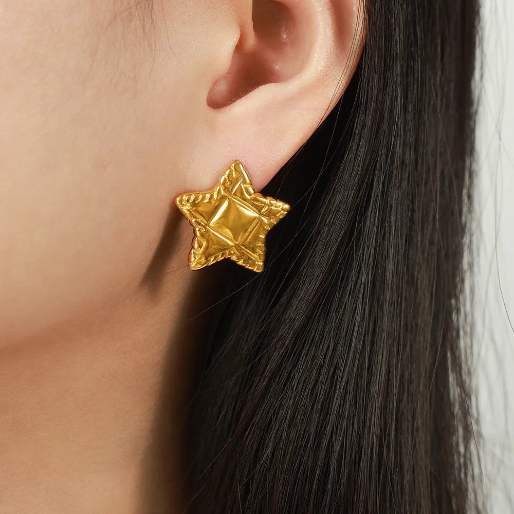 Luxurious Star Texture Earrings in 18k Gold Plated Titanium Steel