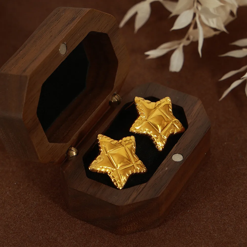 Luxurious Star Texture Earrings in 18k Gold Plated Titanium Steel