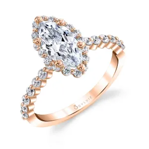 Marquise Cut Classic Halo Engagement Ring - Athena 18k Gold Rose