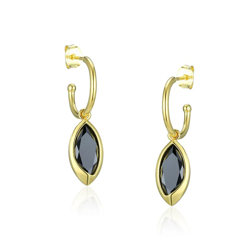 Marquise Shape Black Zircon Silver Drop Earrings for Women