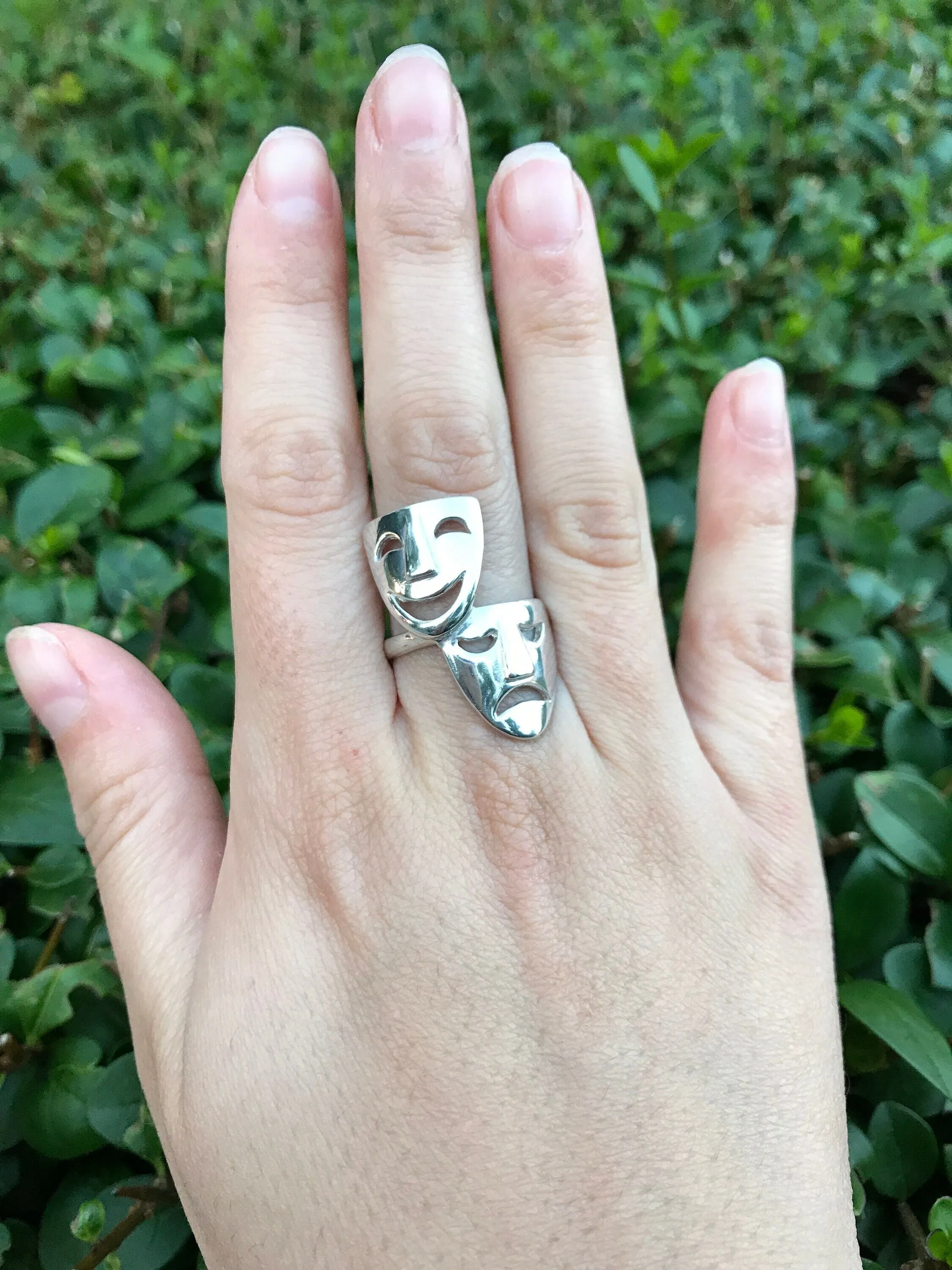 Mask Silver Ring - Face Statement Ring - Vintage Silver Ring