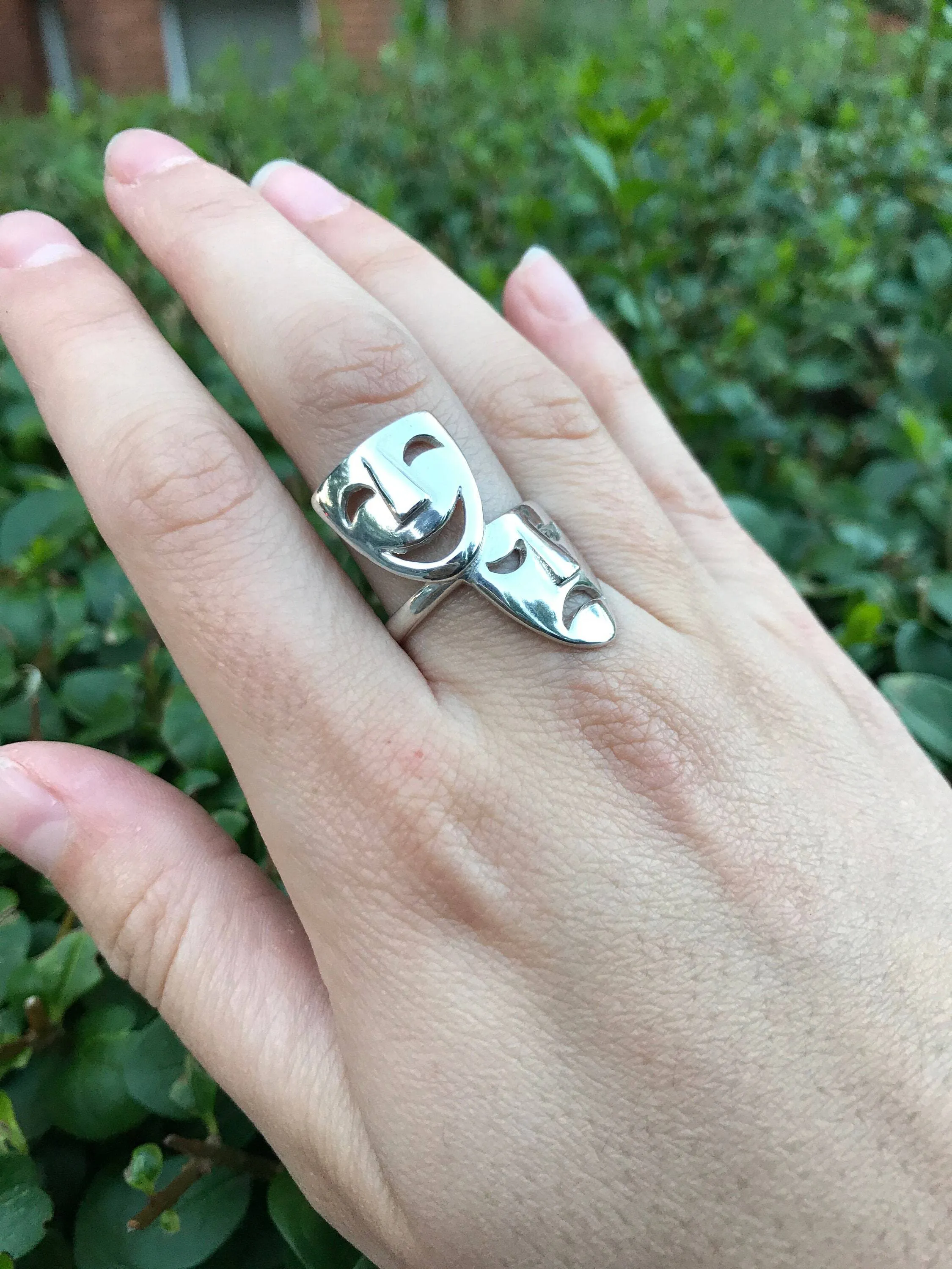 Mask Silver Ring - Face Statement Ring - Vintage Silver Ring