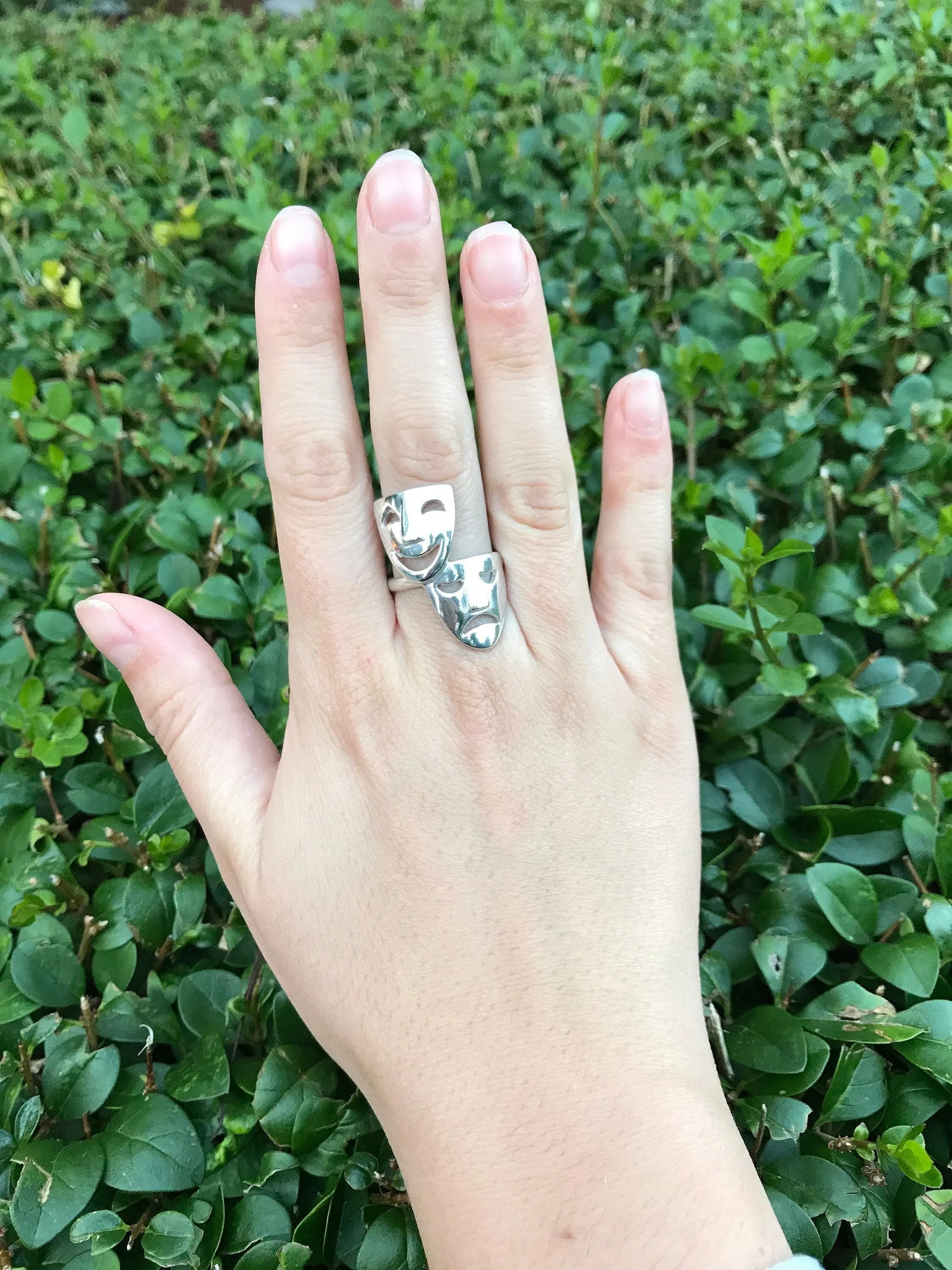 Mask Silver Ring - Face Statement Ring - Vintage Silver Ring