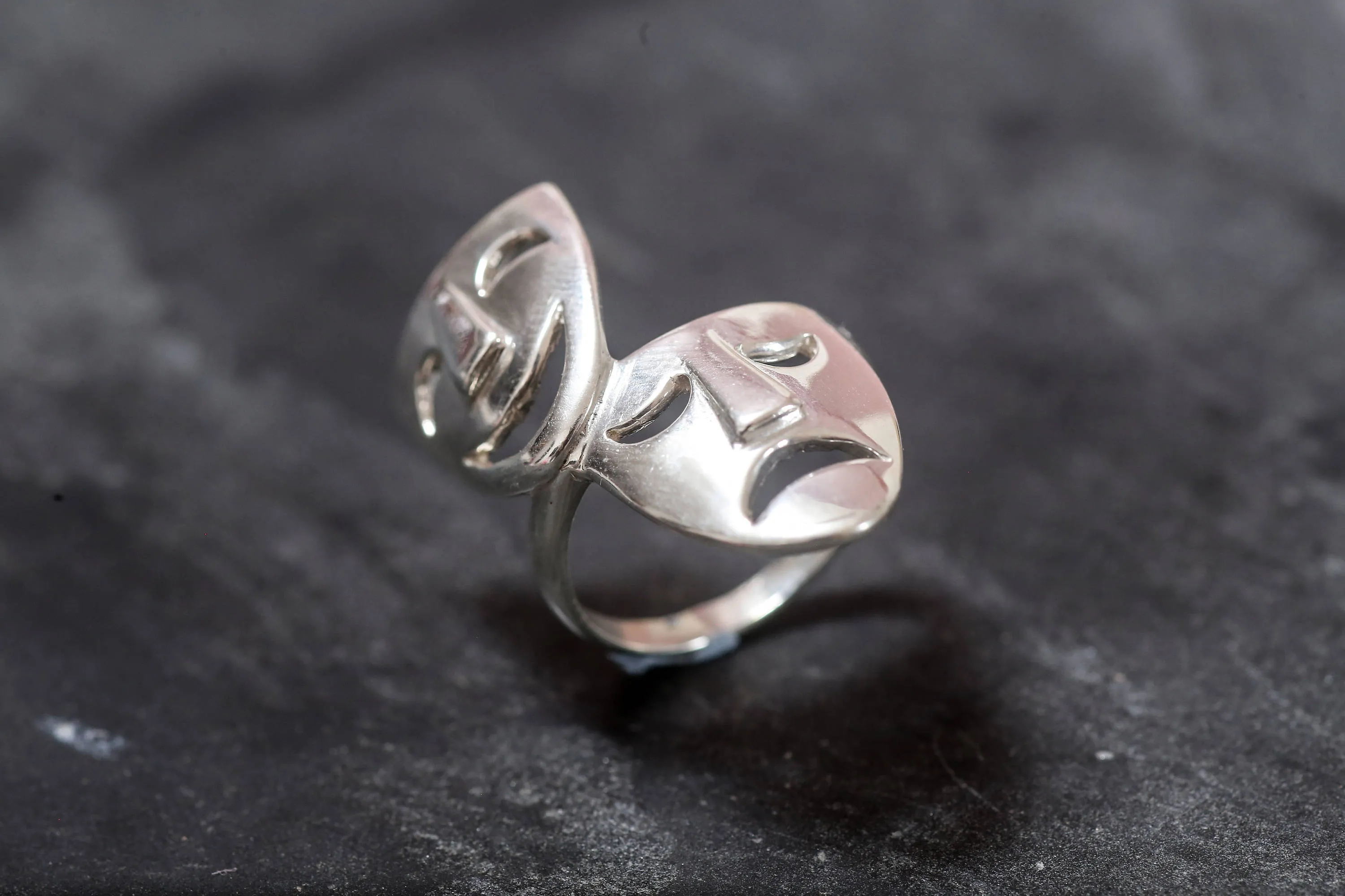 Mask Silver Ring - Face Statement Ring - Vintage Silver Ring