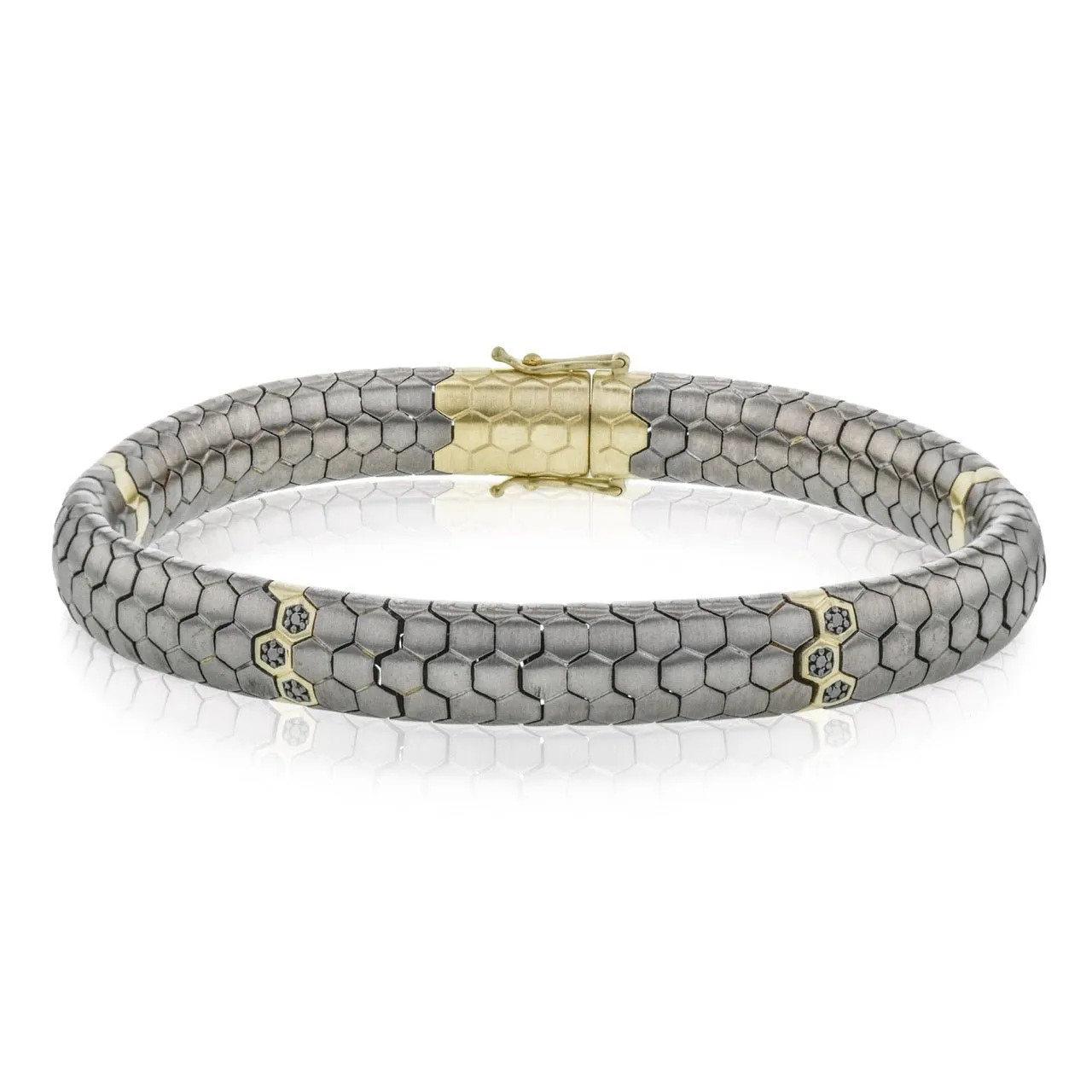 Men's Titanium Bracelet In 14k Gold With Black Diamonds