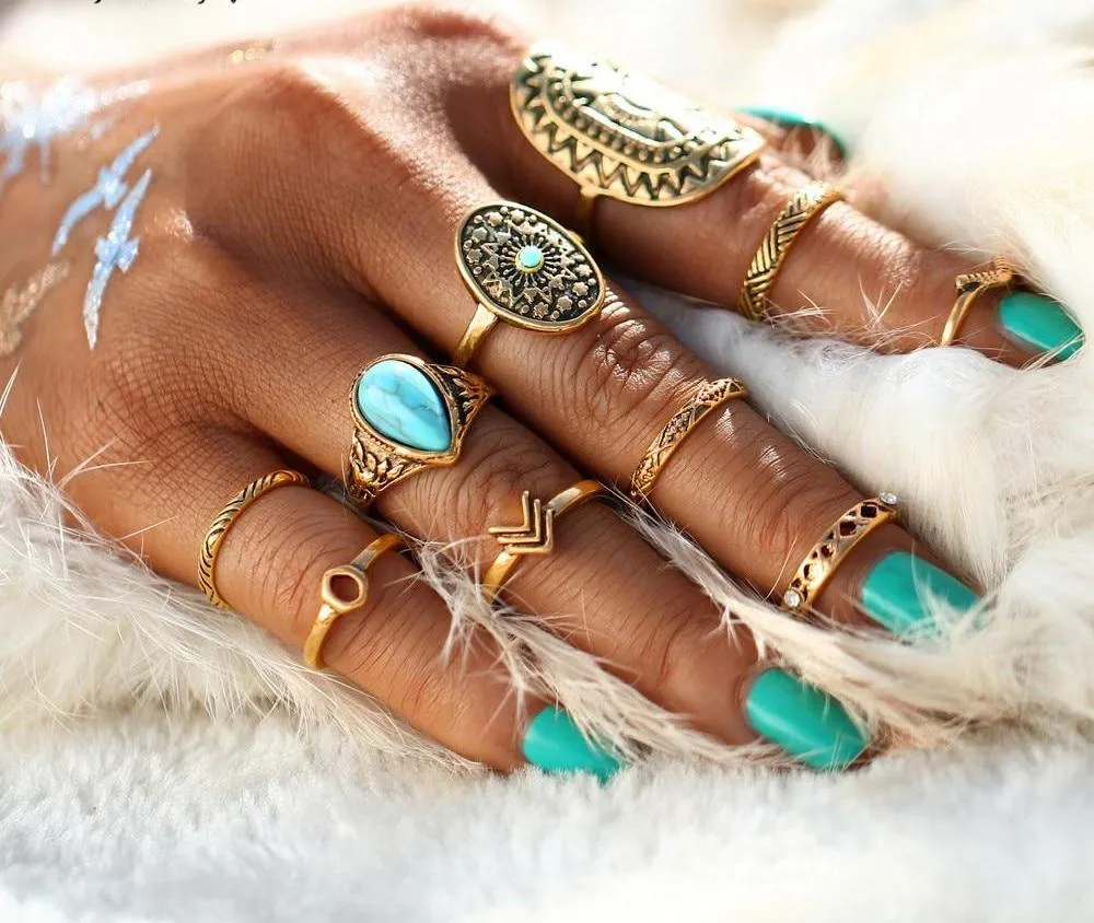 Mix Finger Midi Rings - 10 Peice set