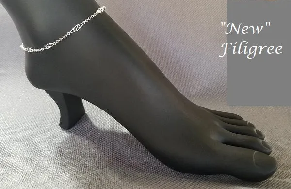 Modern Filigree Anklet / Sterling Silver