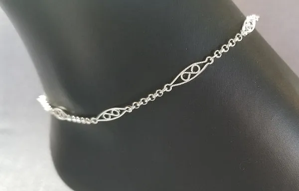 Modern Filigree Anklet / Sterling Silver