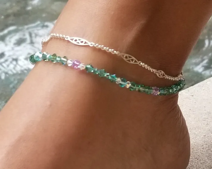 Modern Filigree Anklet / Sterling Silver