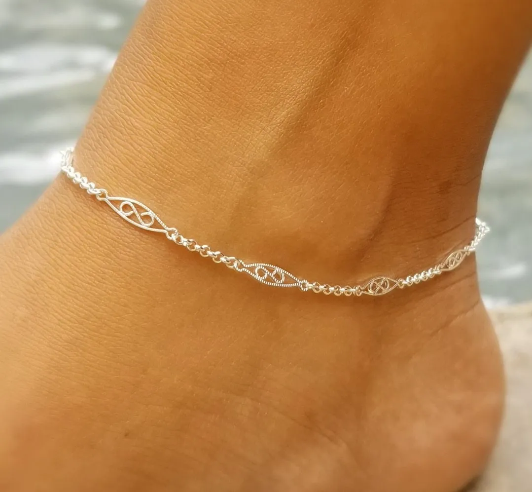 Modern Filigree Anklet / Sterling Silver