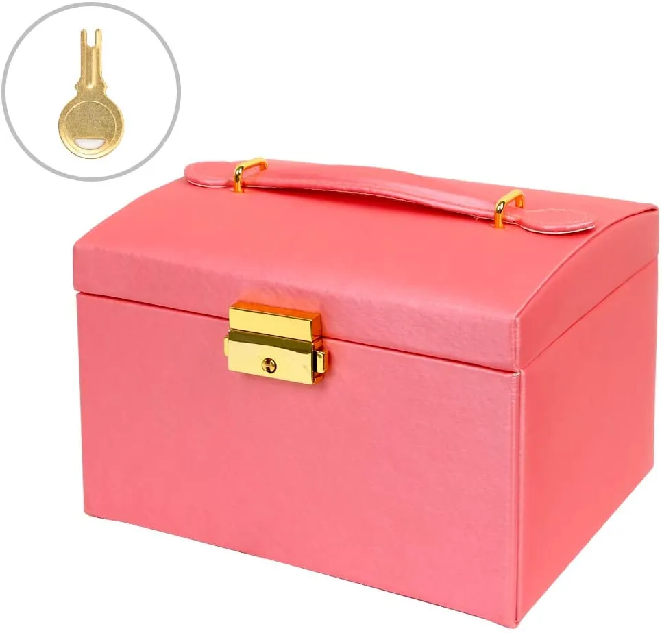 Modern Jewellery Box, Black/White/Pink Color, Has Partitions and a Small Mirror