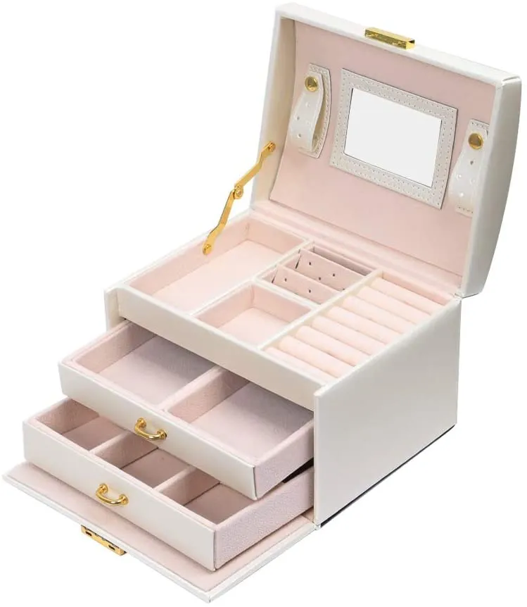 Modern Jewellery Box, Black/White/Pink Color, Has Partitions and a Small Mirror