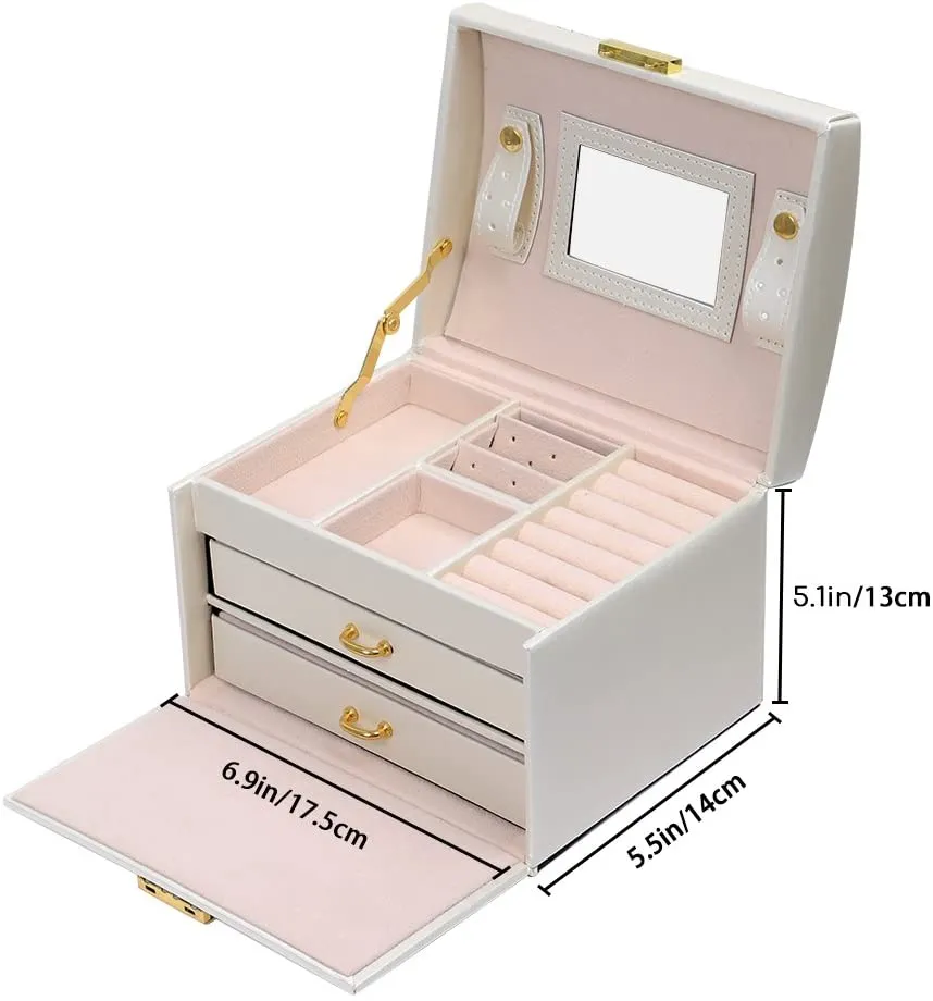 Modern Jewellery Box, Black/White/Pink Color, Has Partitions and a Small Mirror