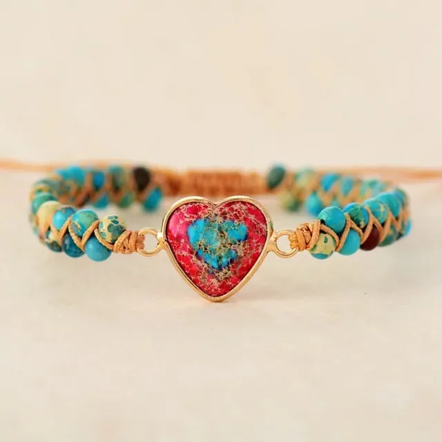 Natural Stone Heart Charm Bracelets