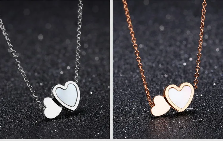 Necklace Fashion Double Love Heart Stainless Steel Plated Rose Gold Collarbone Necklace for Women