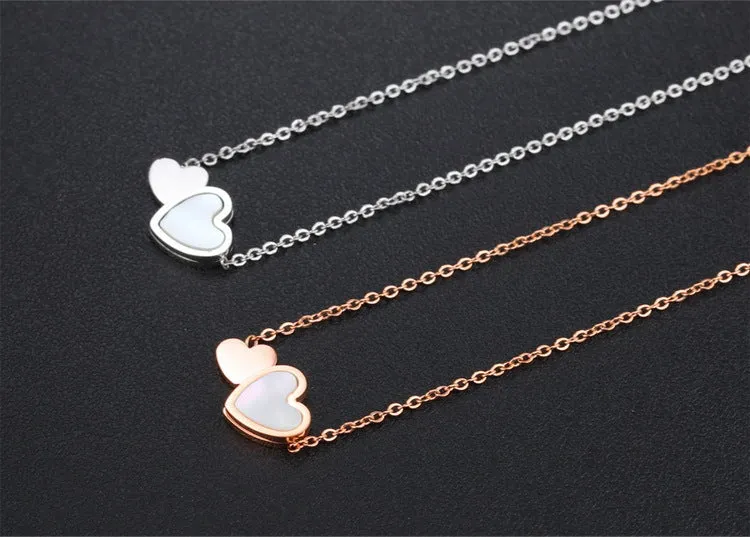 Necklace Fashion Double Love Heart Stainless Steel Plated Rose Gold Collarbone Necklace for Women