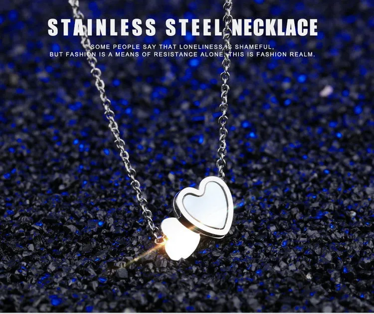 Necklace Fashion Double Love Heart Stainless Steel Plated Rose Gold Collarbone Necklace for Women