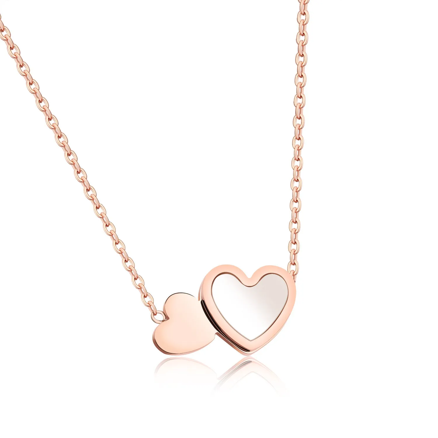 Necklace Fashion Double Love Heart Stainless Steel Plated Rose Gold Collarbone Necklace for Women