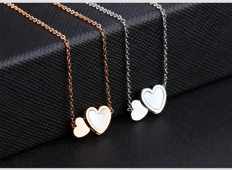 Necklace Fashion Double Love Heart Stainless Steel Plated Rose Gold Collarbone Necklace for Women