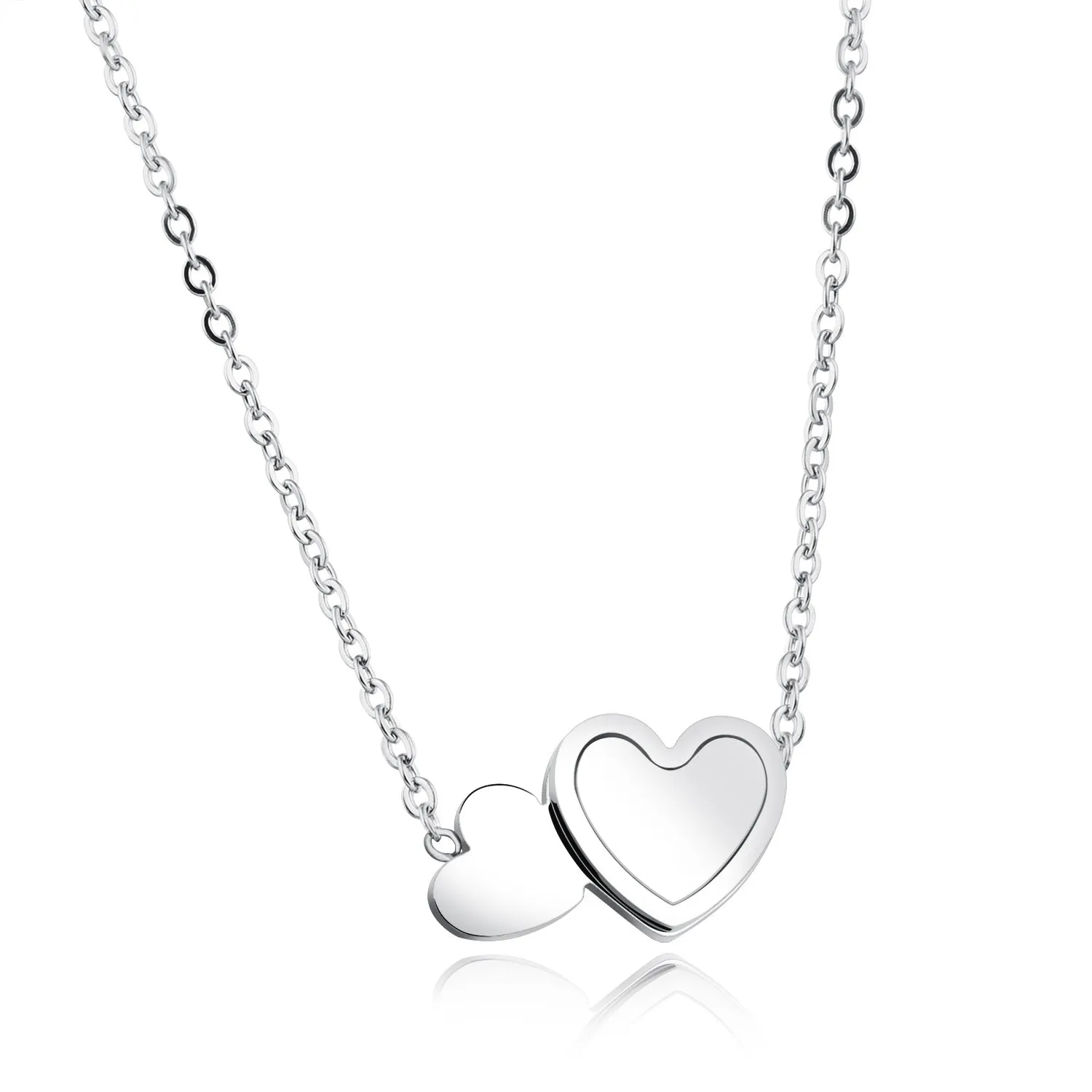 Necklace Fashion Double Love Heart Stainless Steel Plated Rose Gold Collarbone Necklace for Women