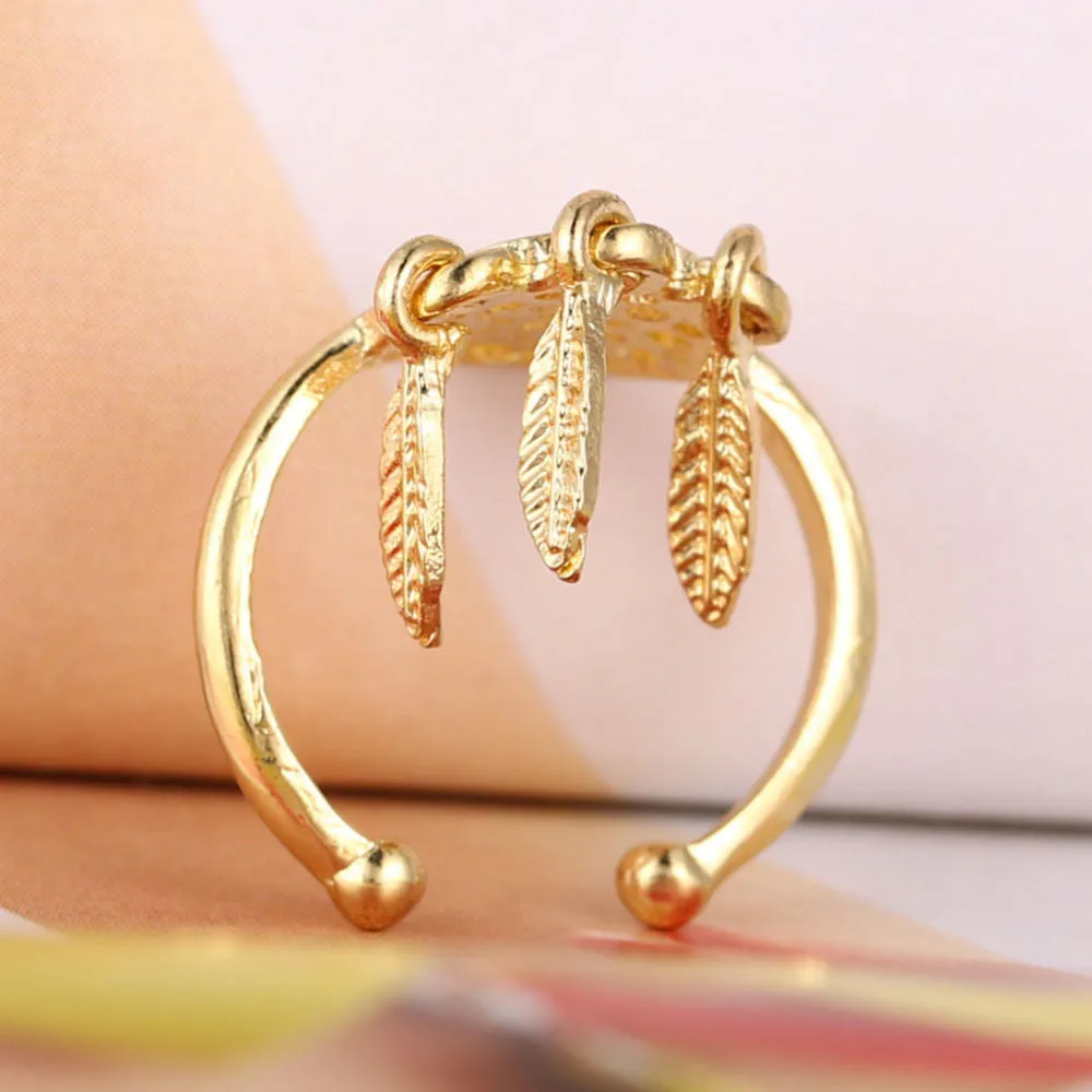 New Fashion Silver Color feather charm open-end dreamcatcher Rings For Women Dream Catcher Jewelry