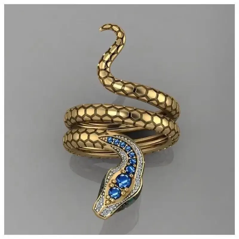 New Punk Coiled Snake Rings for Women Multicolor Zircon Stone Dance Party Finger Ring Special Girl Gifts Personality Jewelry