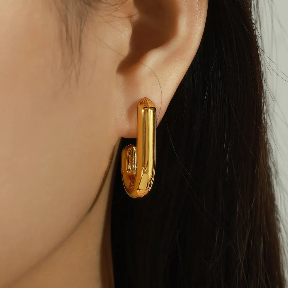 Niche Design Titanium Steel Gold-Plated J-Shaped Earrings