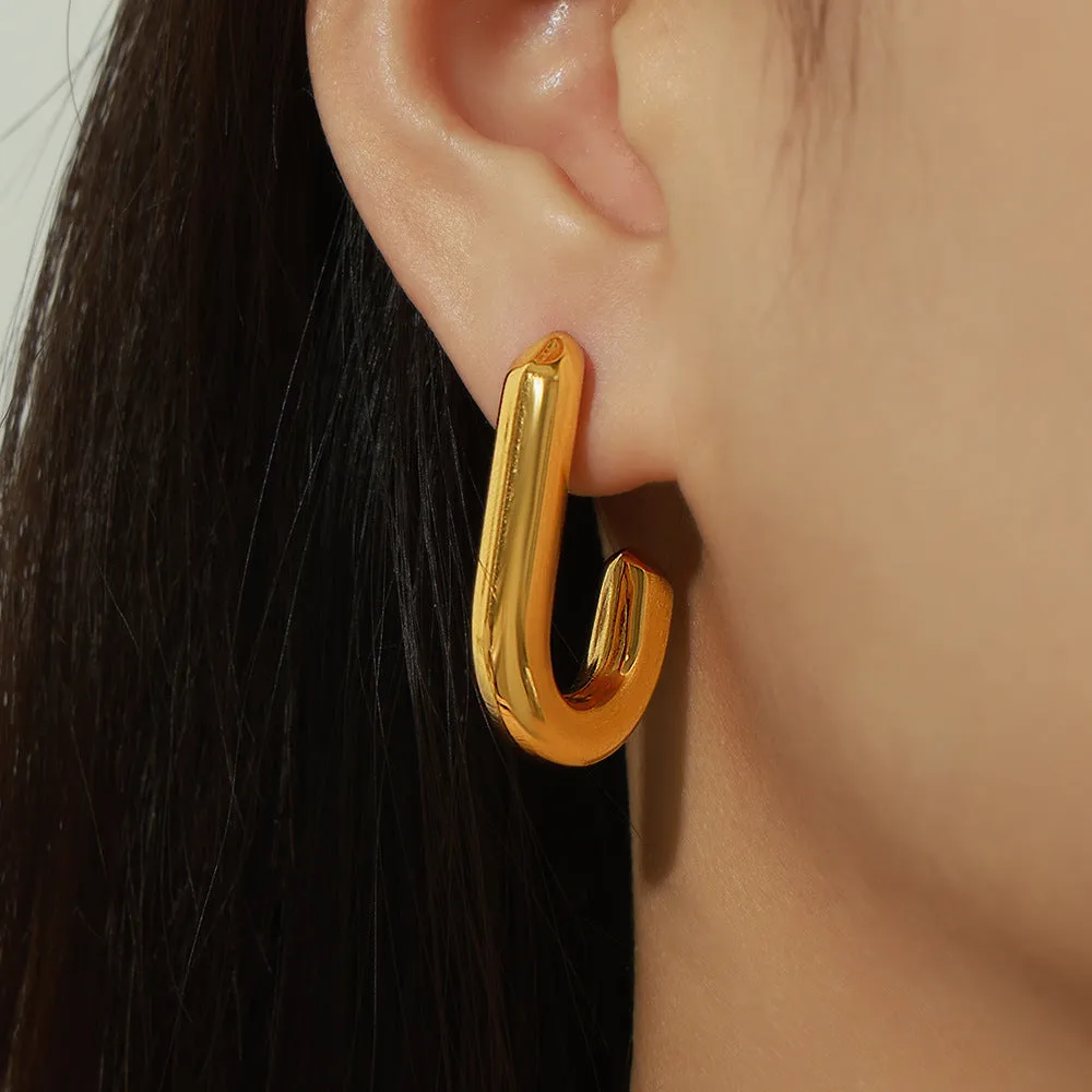 Niche Design Titanium Steel Gold-Plated J-Shaped Earrings