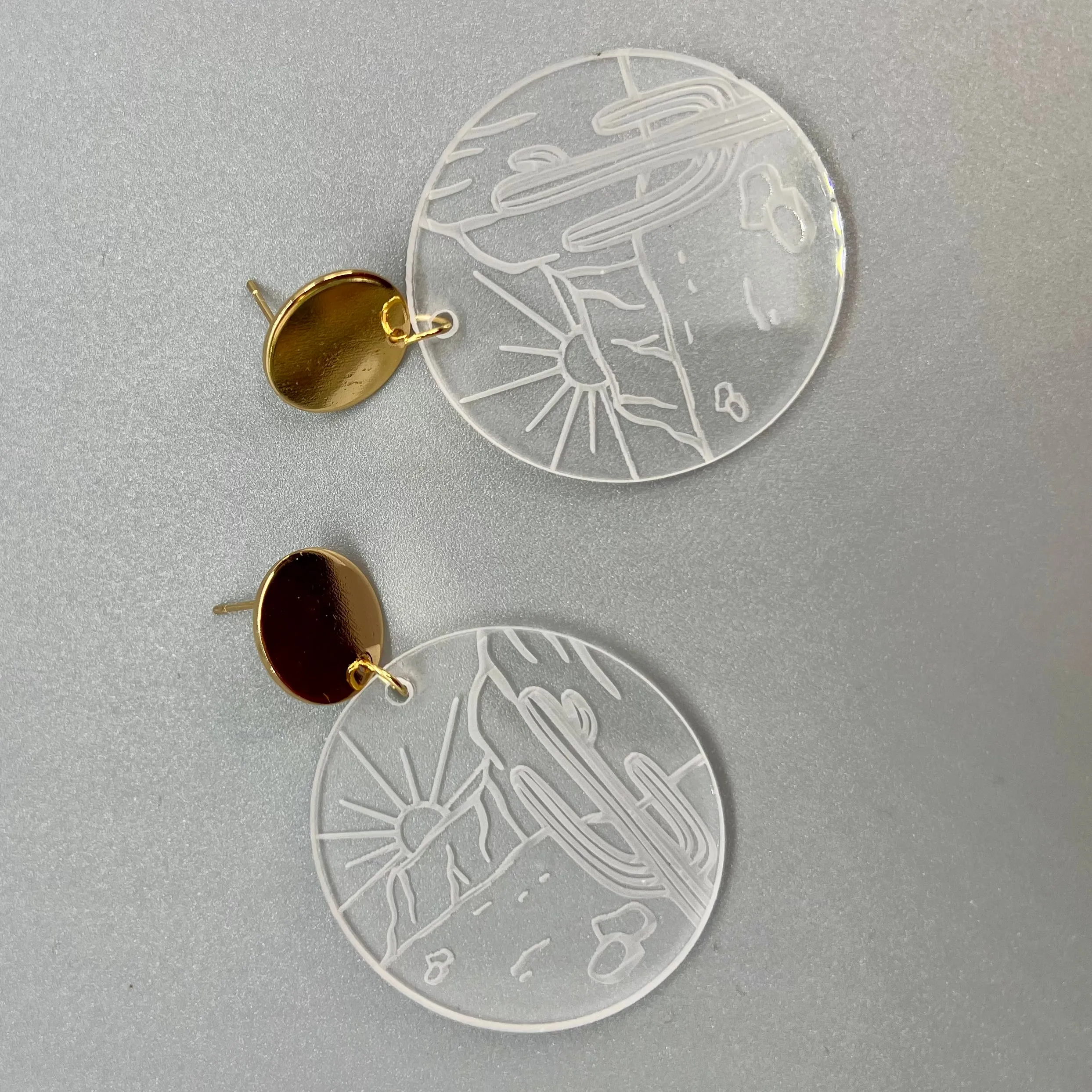 One-of-a-kind Desert Themed Acrylic Etched Earrings - Handmade, Brand New!