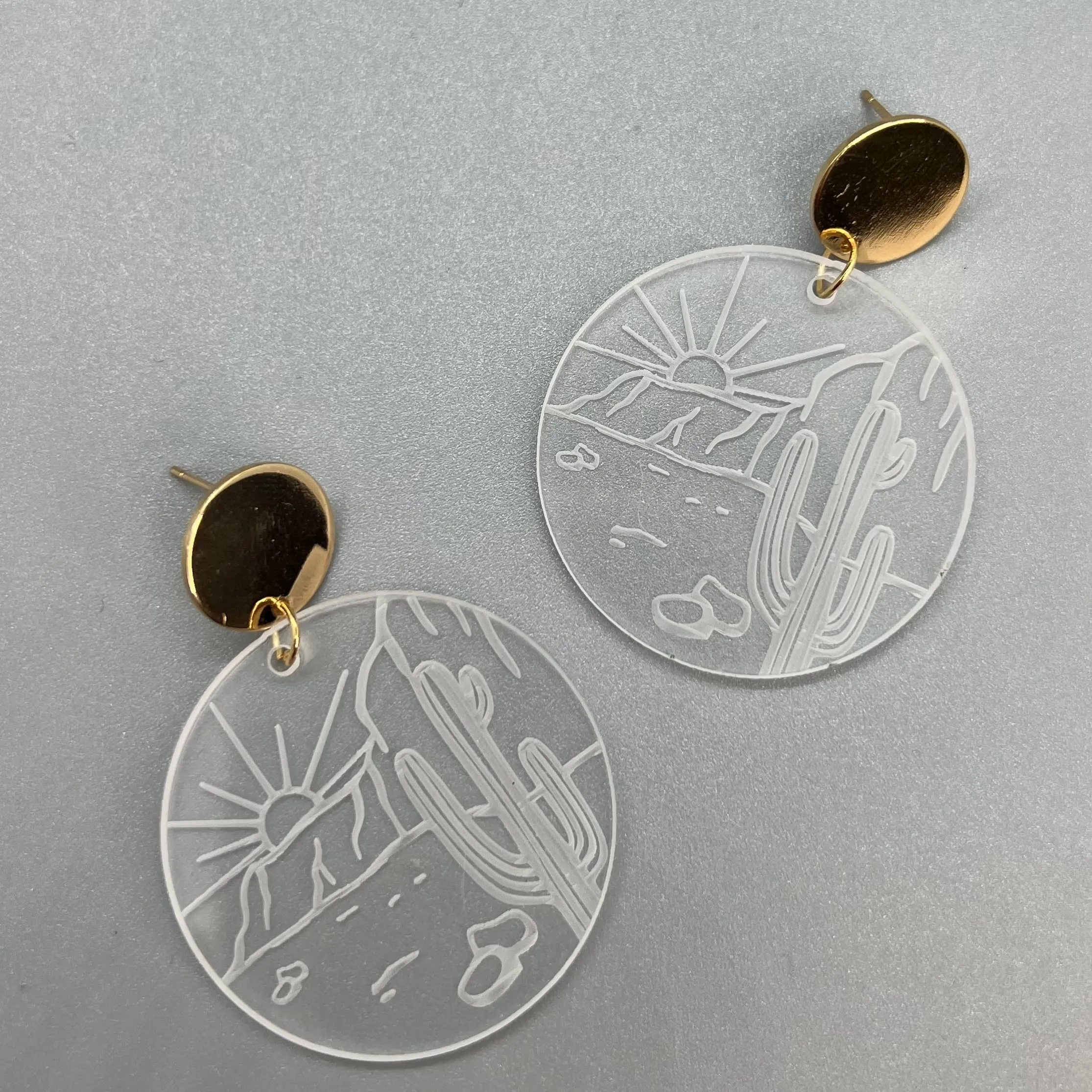 One-of-a-kind Desert Themed Acrylic Etched Earrings - Handmade, Brand New!