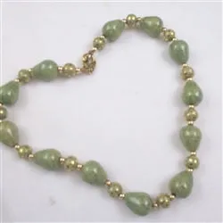 Peppermint Green and Gold Kazuri Necklace Fair Trade