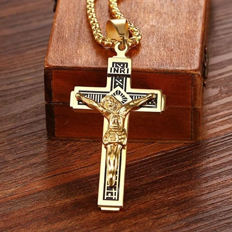 Personality Creative Jesus Cross Amulet Pendant Rock Casual Gift Catholic Christian Necklace