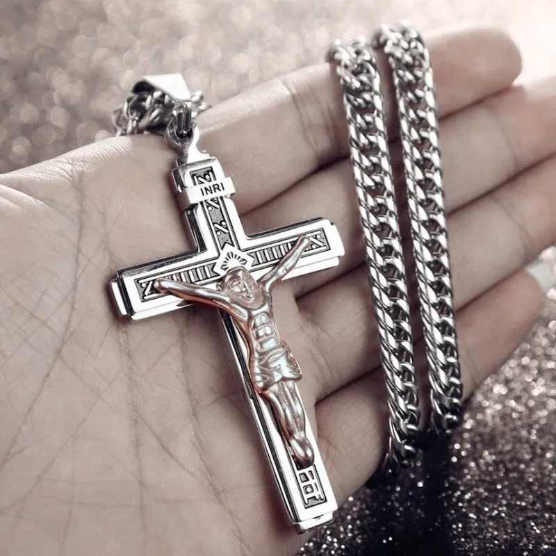 Personality Creative Jesus Cross Amulet Pendant Rock Casual Gift Catholic Christian Necklace