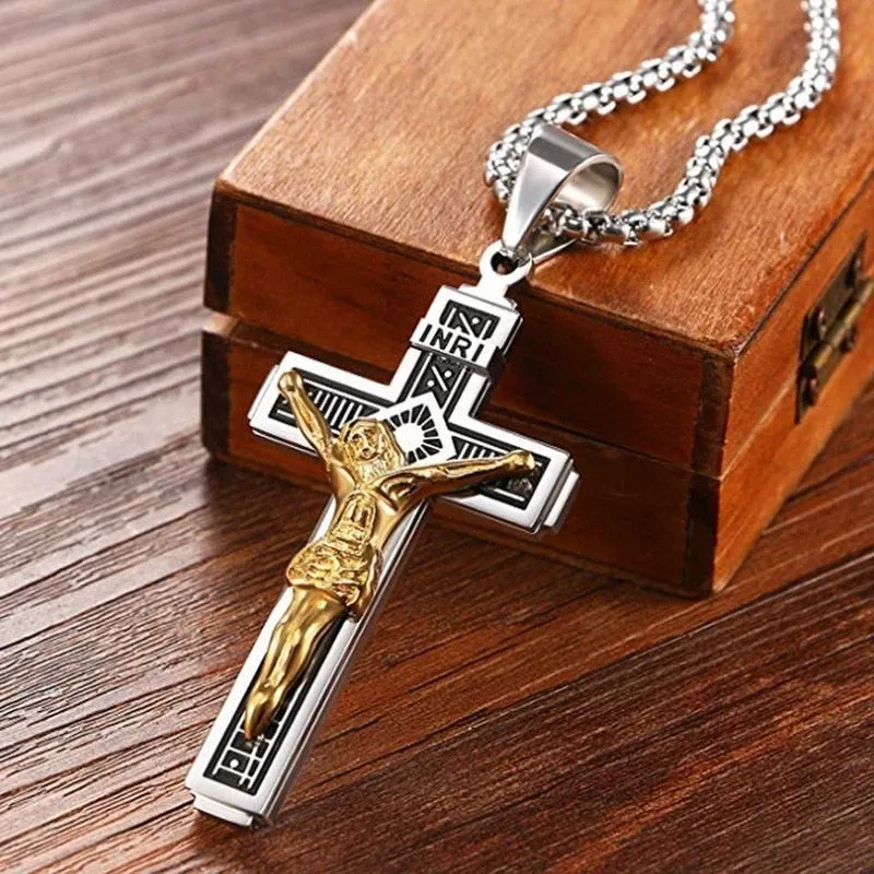 Personality Creative Jesus Cross Amulet Pendant Rock Casual Gift Catholic Christian Necklace