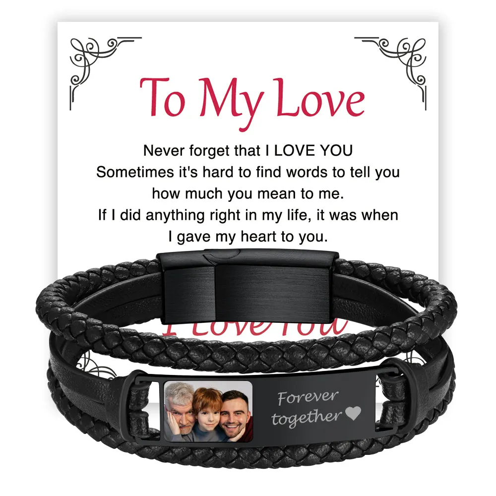 Personalized Leather Cuff Bracelet with Picture Gift for Men