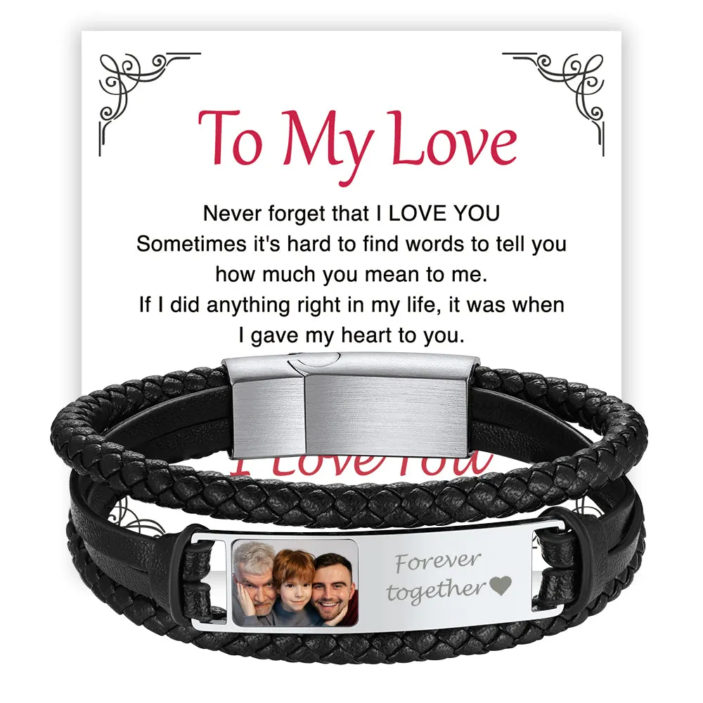 Personalized Leather Cuff Bracelet with Picture Gift for Men