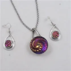 Pink Crystal & Silver Pendant Necklace & Earrings